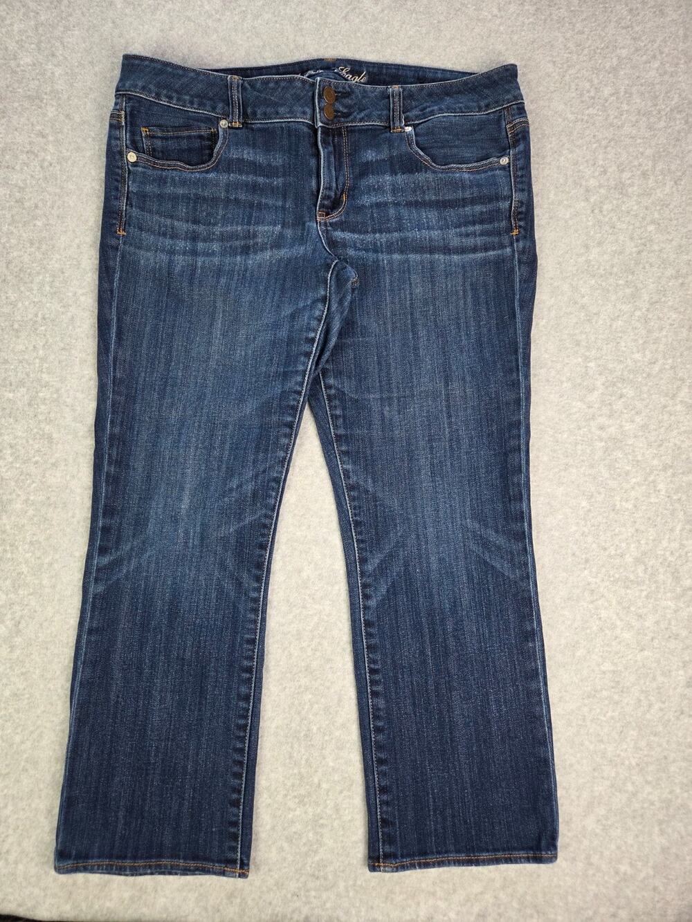 American Eagle Artist Crop Jeans Size 14 Regular Dark Wash Stretch Double Button